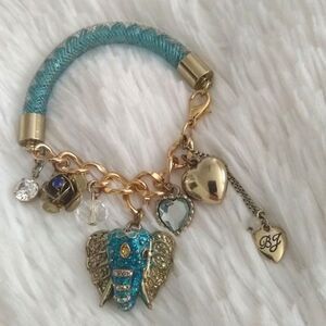 Betsey Johnson Gold and Blue Elephant Charm Bracelet